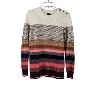 Tablots Sweater Size S Thermolite Wool Blend Striped Textured Stitch Elbow Patch